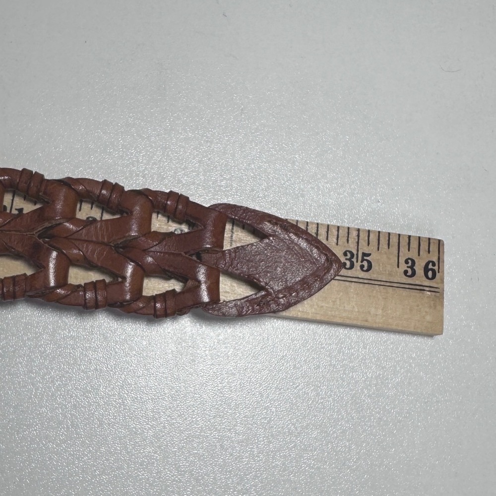 VTG Brown Woven Braided Leather Belt Solid Brass Buckle Boho 5696 Made in India - Picture 4 of 4